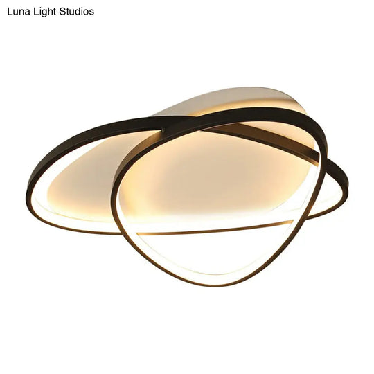 Black Metal Led Flush Ceiling Lamp With Simple Pebblestone Shape - Ideal For Hotel Lighting