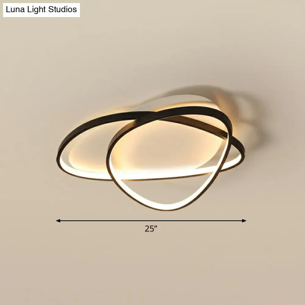 Black Metal Led Flush Ceiling Lamp With Simple Pebblestone Shape - Ideal For Hotel Lighting / 25