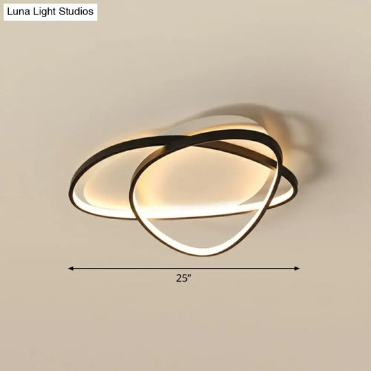 Black Metal Led Flush Ceiling Lamp With Simple Pebblestone Shape - Ideal For Hotel Lighting / 25