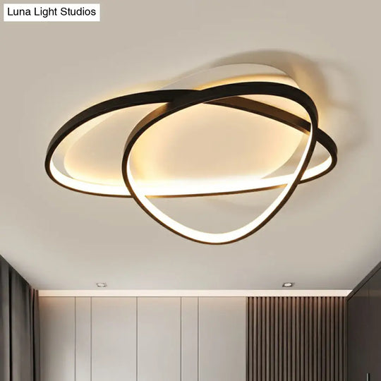 Black Metal Led Flush Ceiling Lamp With Simple Pebblestone Shape - Ideal For Hotel Lighting