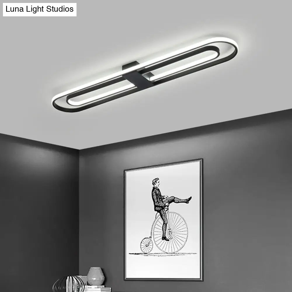 Black Metal Led Foyer Ceiling Lamp: Oblong Flush Mount Lighting Fixture