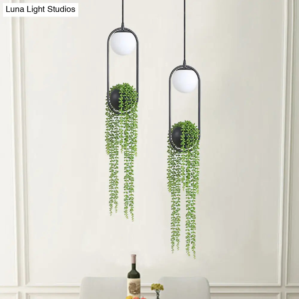 Industrial Global Plant Hanging Light - Metal Led Suspension Lamp (Black) Black