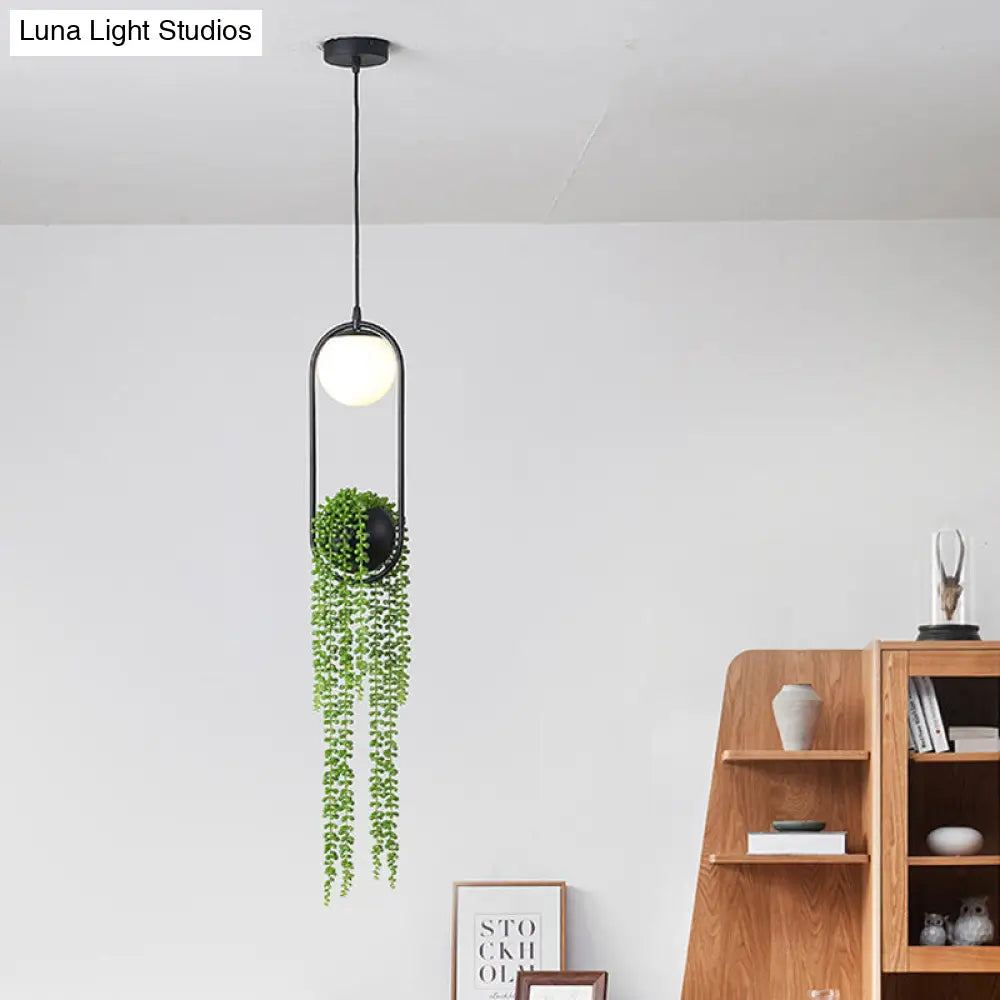 Industrial Global Plant Hanging Light - Metal Led Suspension Lamp (Black)