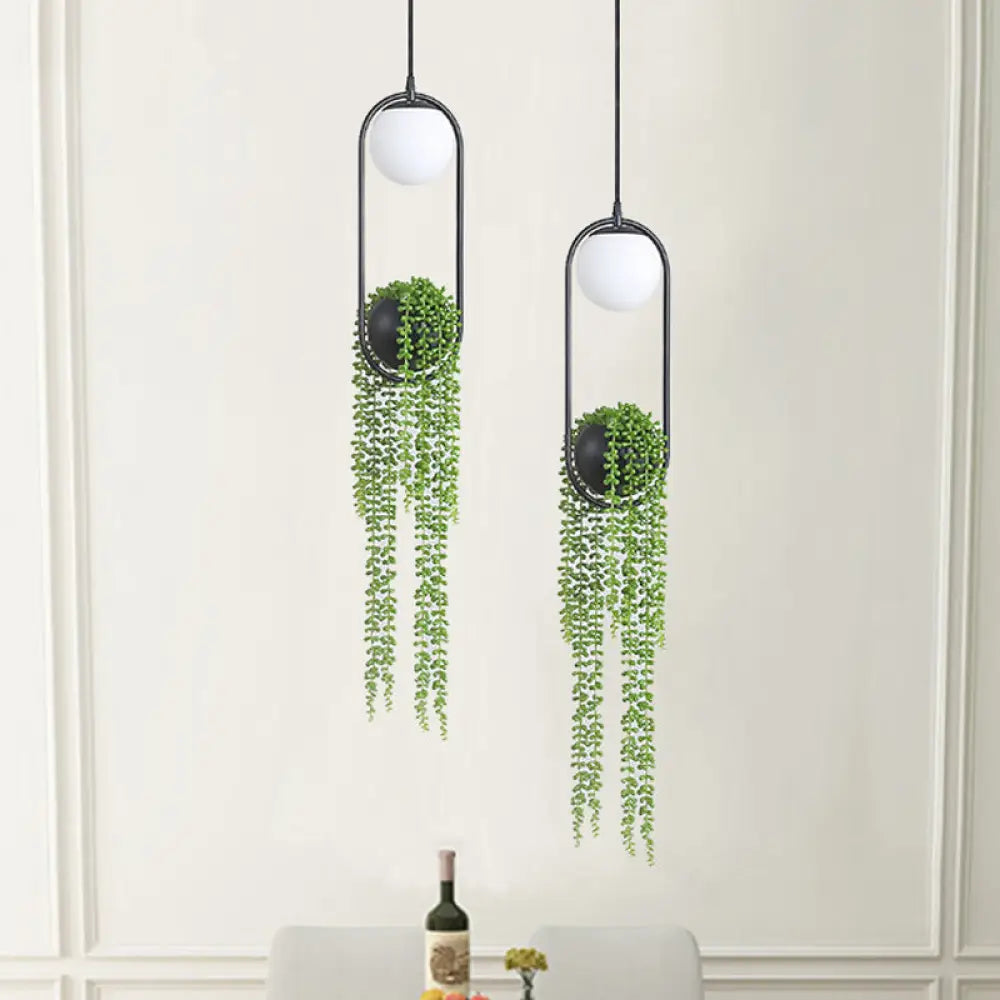 Black Metal Led Hanging Lamp For Industrial & Global Plant Decor