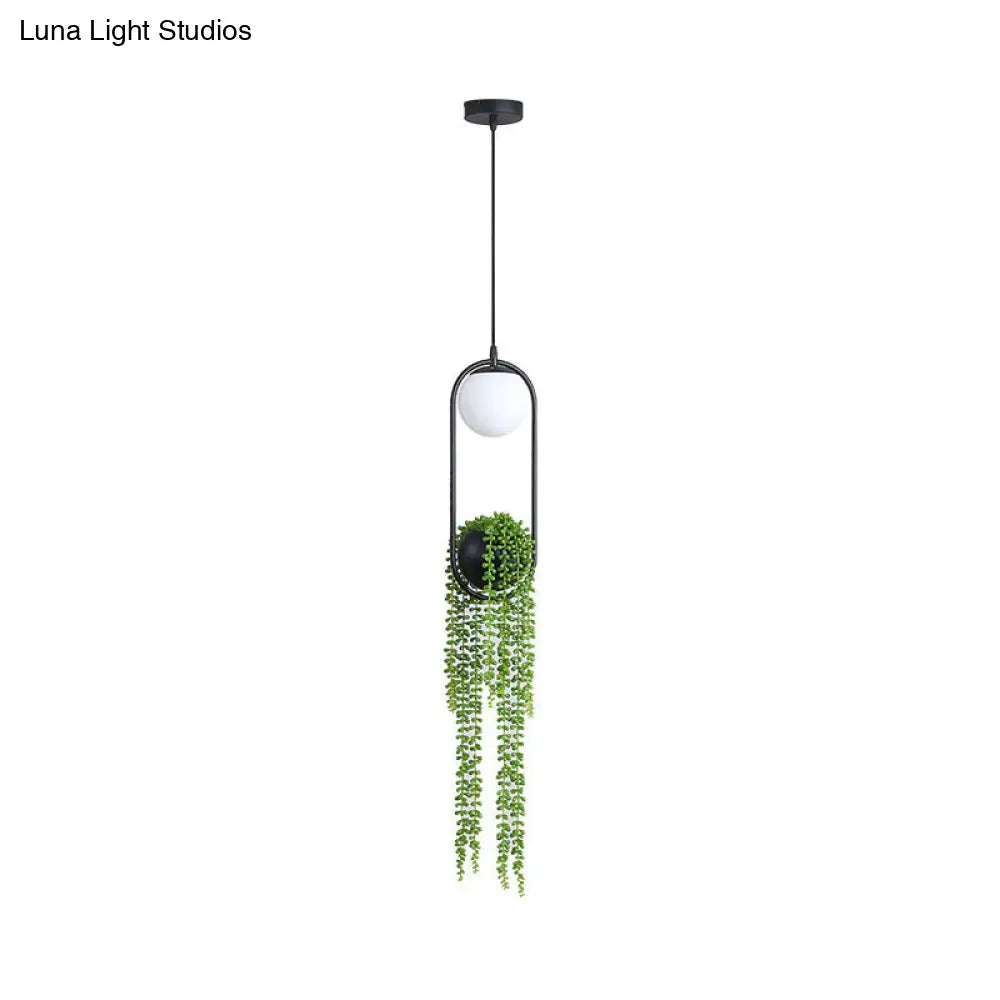 Industrial Global Plant Hanging Light - Metal Led Suspension Lamp (Black)