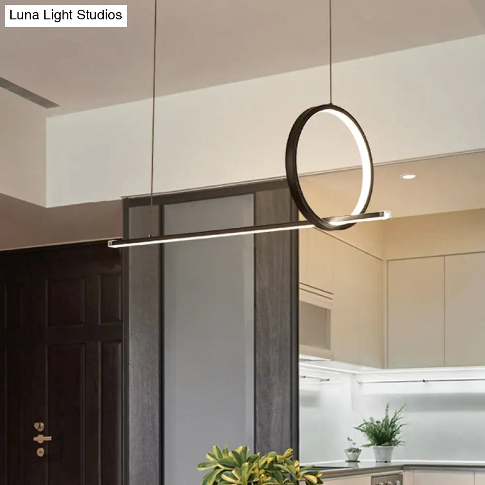 Black Metal Led Linear Pendant And Ring Island Light For Kitchen Ceiling