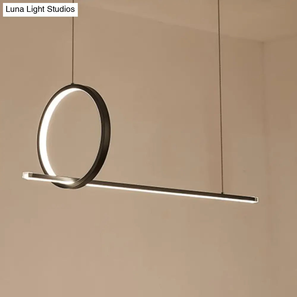 Black Metal Led Linear Pendant And Ring Island Light For Kitchen Ceiling