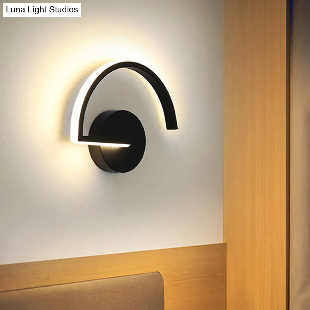 Black Metal Led Wall Sconce With Minimalist Half-Circle Design - Warm/White Light Open Concept