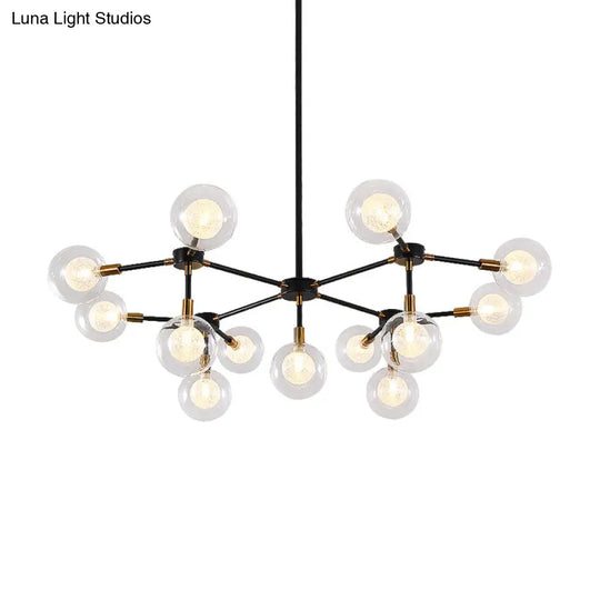 Black Metal Line Suspension Light With Clear Modo Chandelier - Modern Style For Dining Room