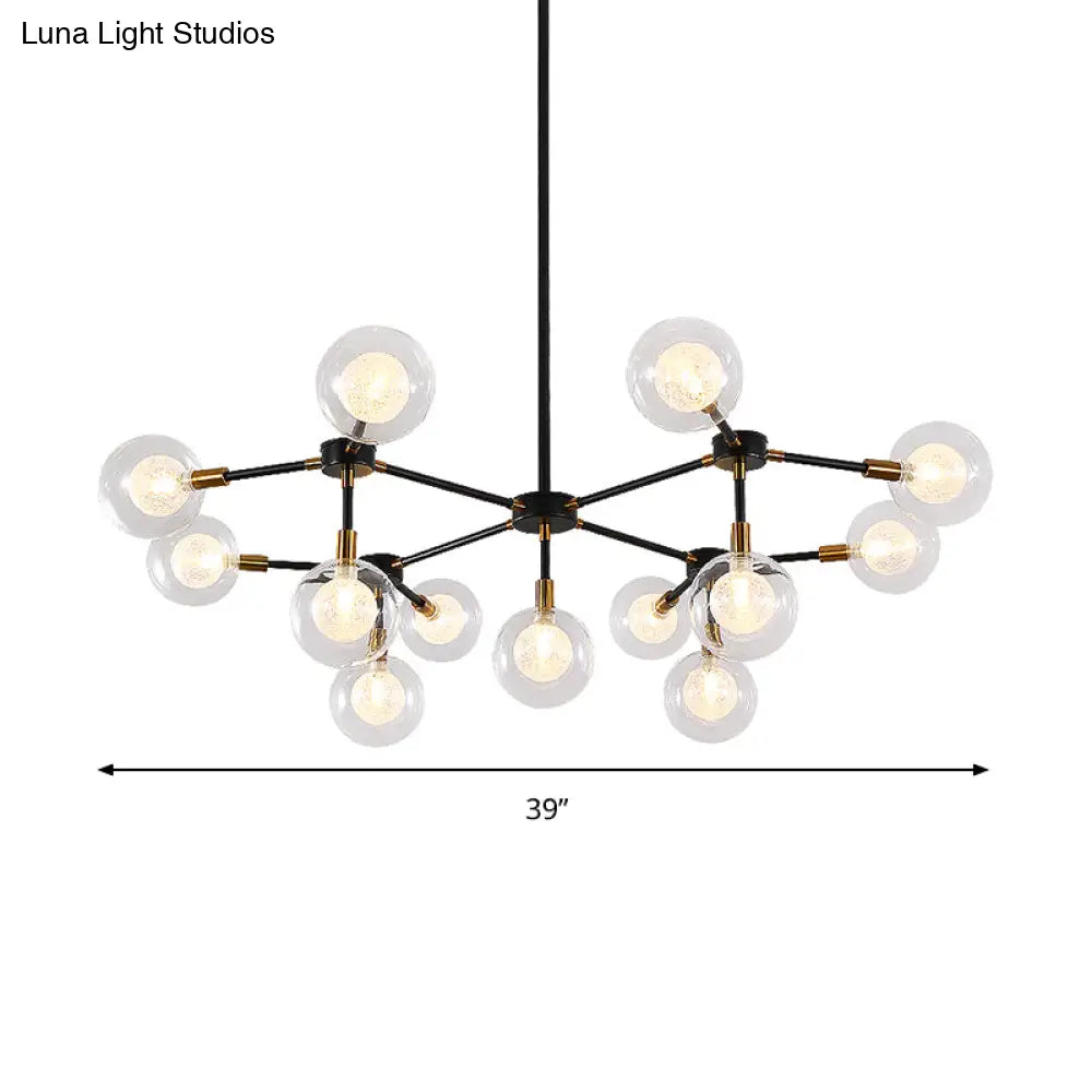 Black Metal Line Suspension Light With Clear Modo Chandelier - Modern Style For Dining Room