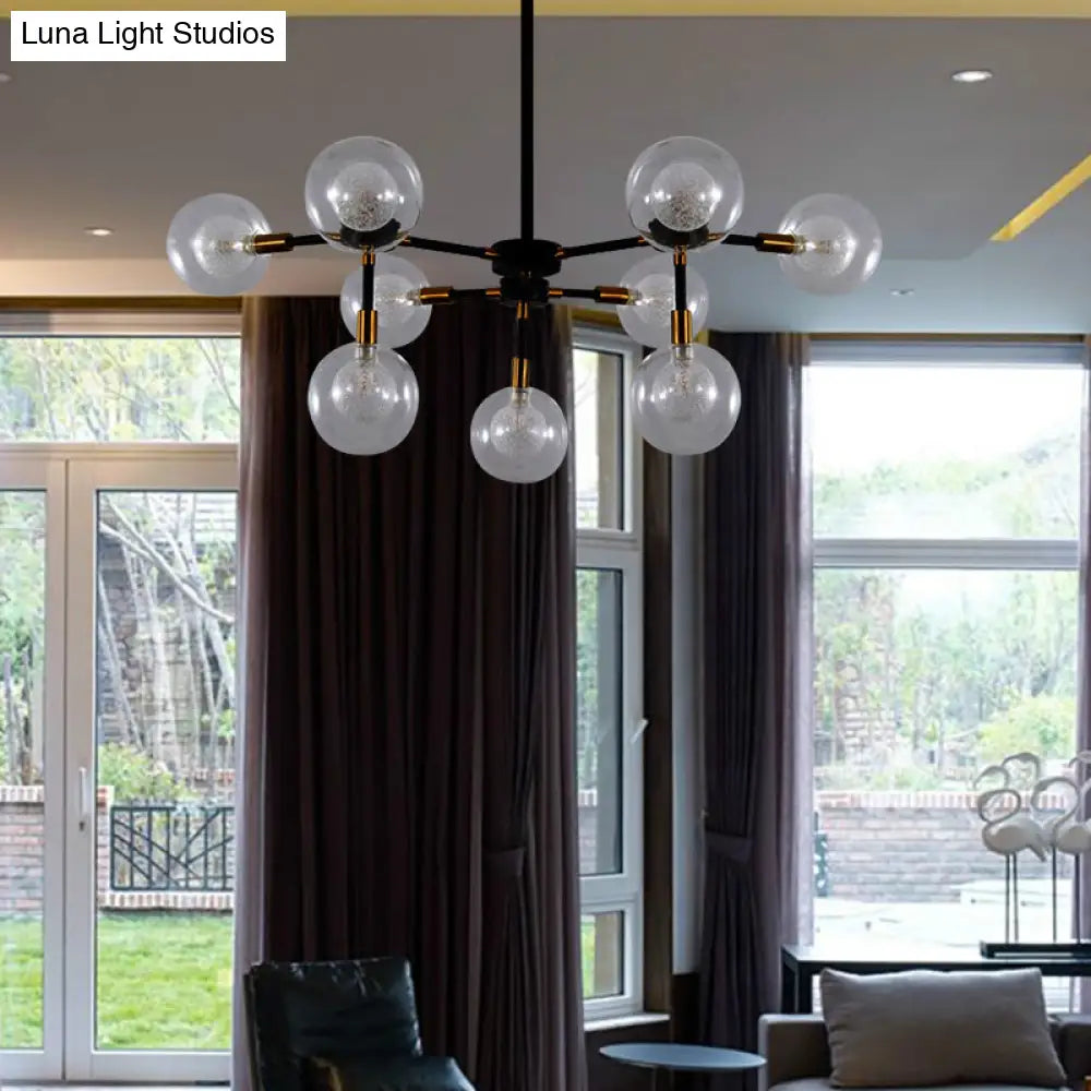 Black Metal Line Suspension Light With Clear Modo Chandelier - Modern Style For Dining Room