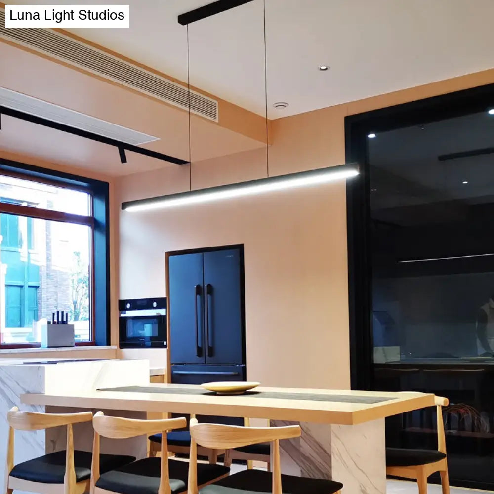 Black Metal Linear Led Pendant: Sleek Restaurant Island Light Fixture