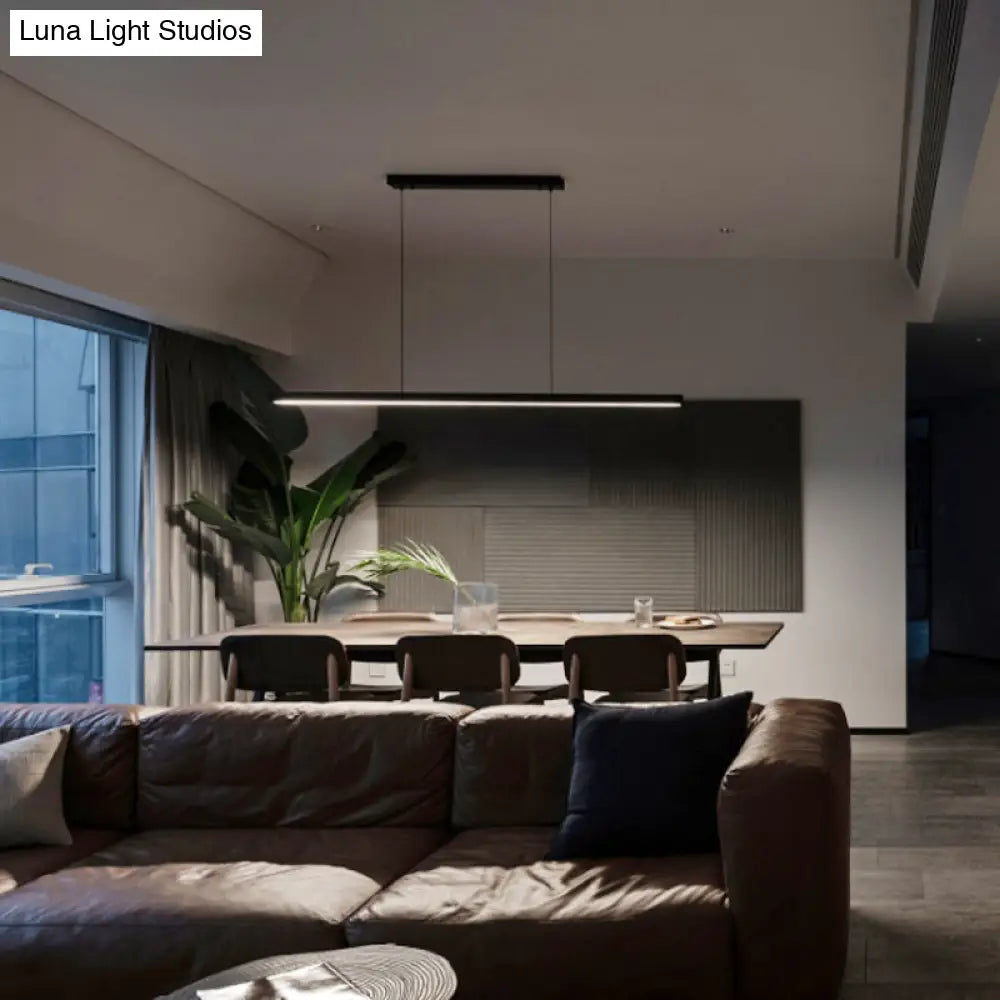 Black Metal Linear Led Pendant: Sleek Restaurant Island Light Fixture