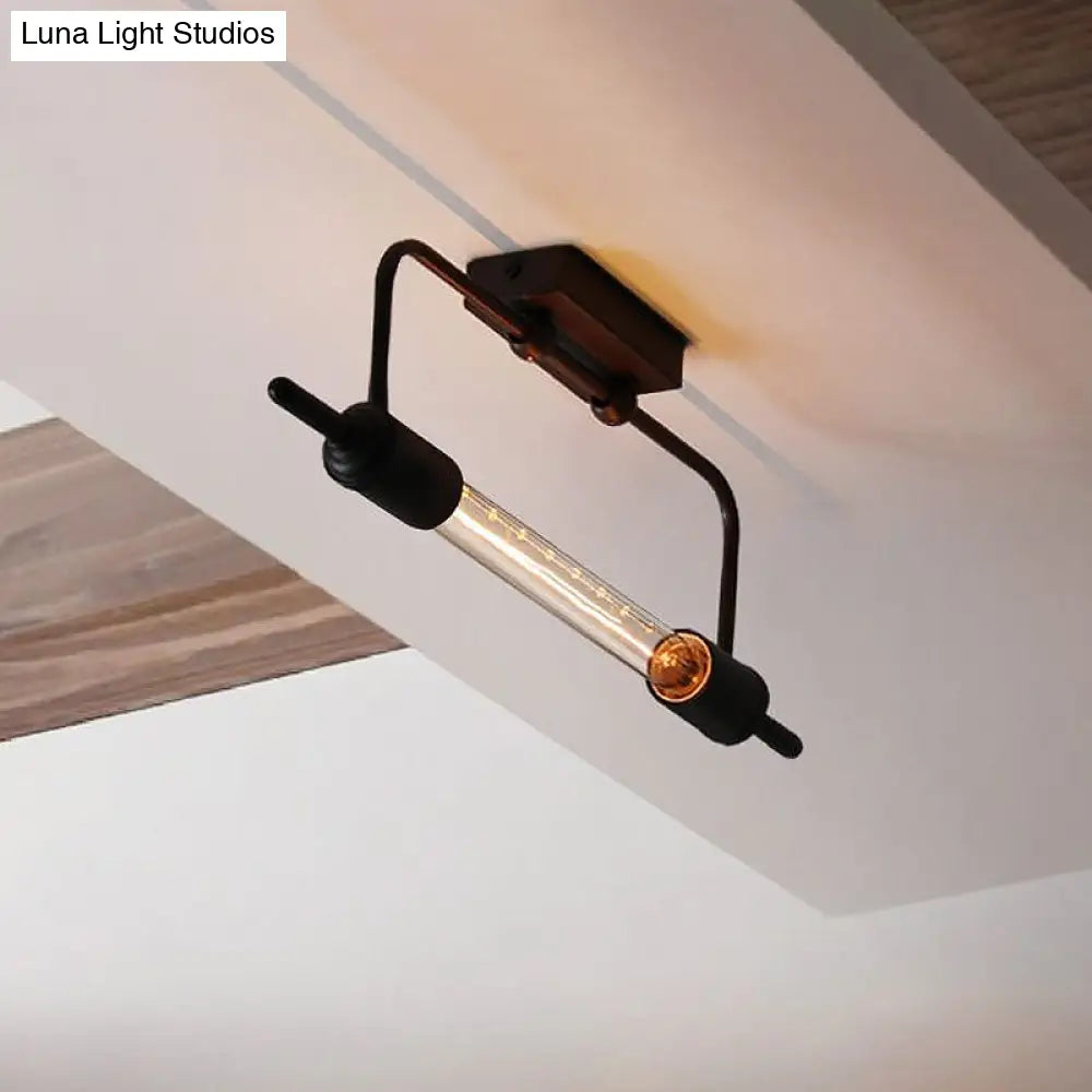 Black Metal Linear Wall Mount Light With Exposed Bulb Loft - Balcony Lighting