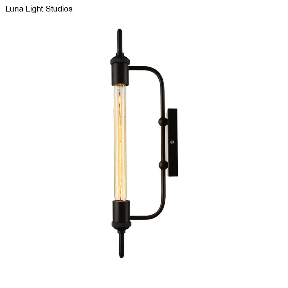 Black Metal Linear Wall Mount Light With Exposed Bulb Loft - Balcony Lighting