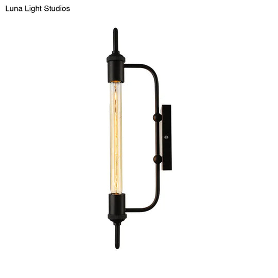 Black Metal Linear Wall Mount Light With Exposed Bulb Loft - Balcony Lighting