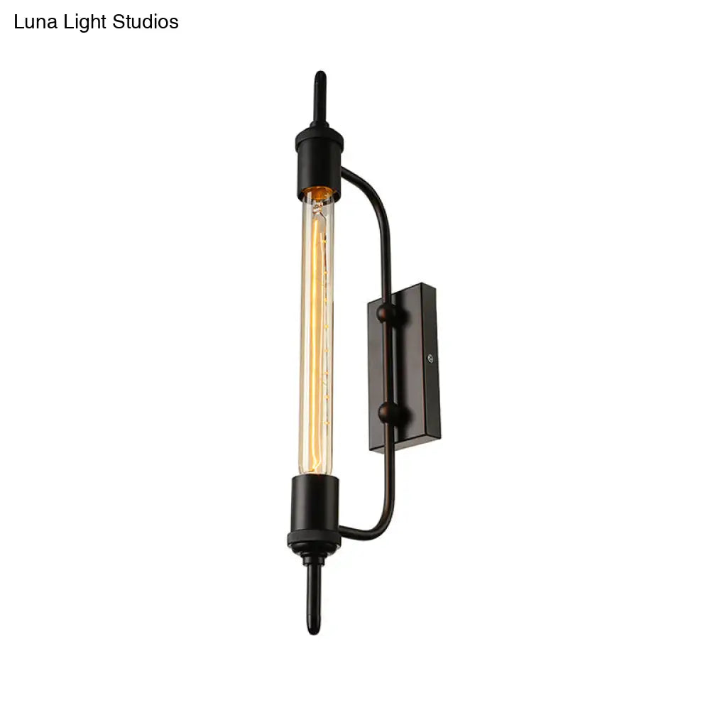 Black Metal Linear Wall Mount Light With Exposed Bulb Loft - Balcony Lighting