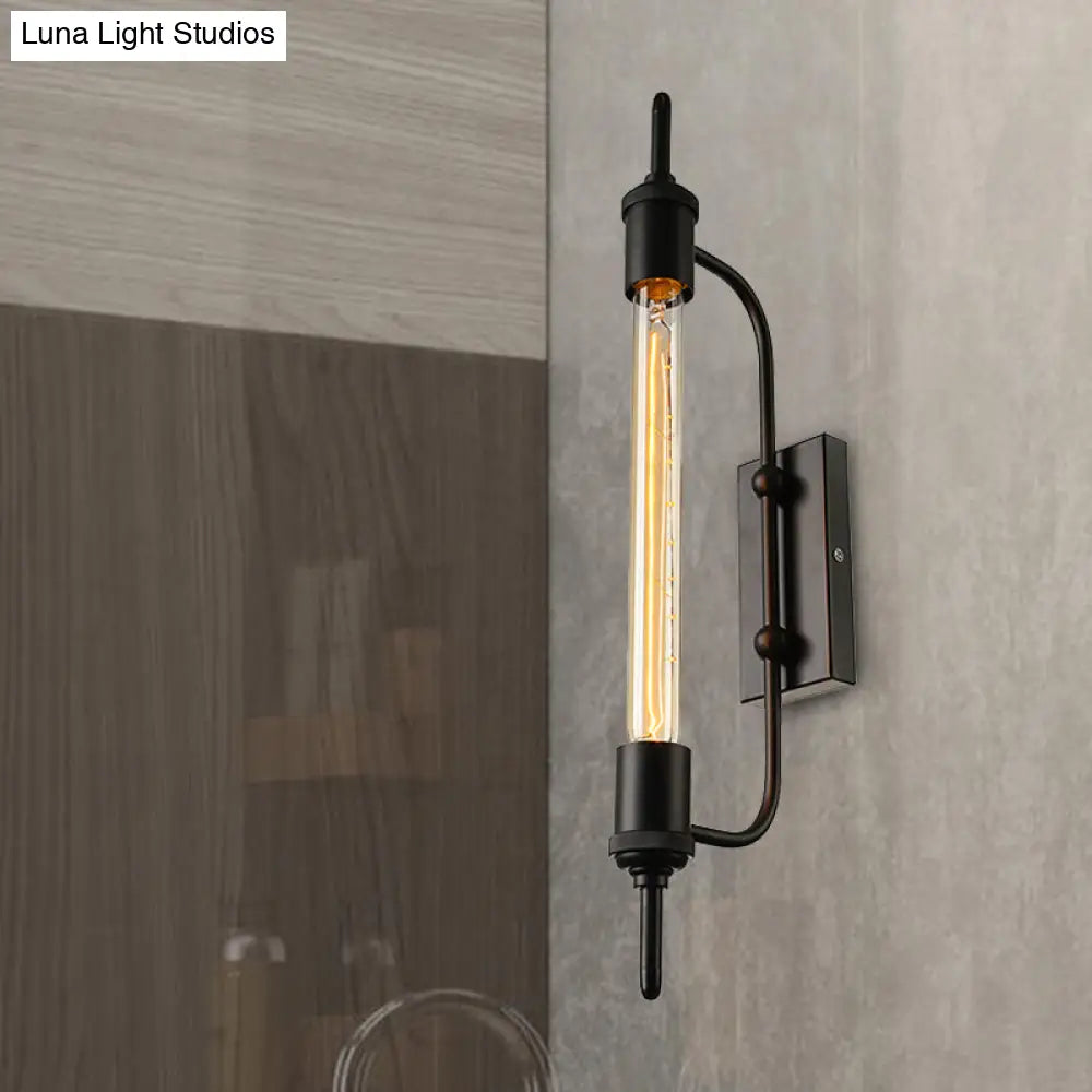 Black Metal Linear Wall Mount Light With Exposed Bulb Loft - Balcony Lighting