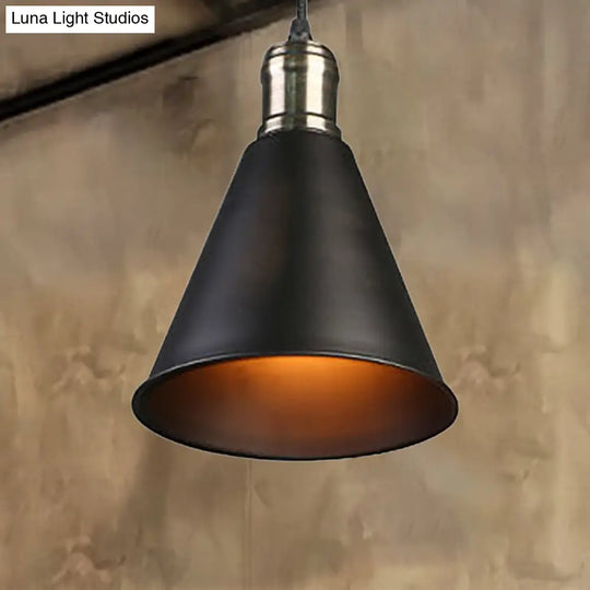 Industrial Metal Black Pendant Lamp With Tapered Shade - Stylish Hanging Ceiling Light For Kitchen