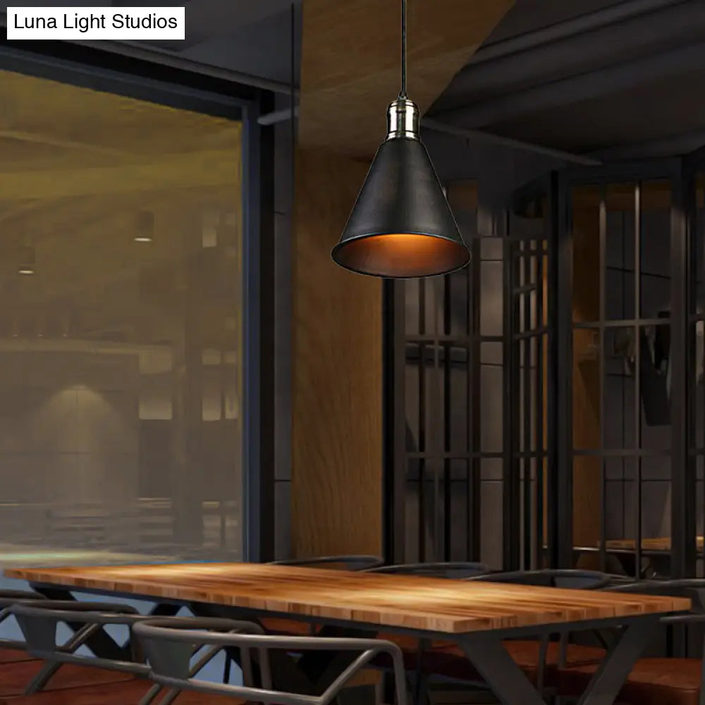 Black Metal Pendant Lamp With Tapered Shade - Industrial Style Ceiling Light For Kitchen