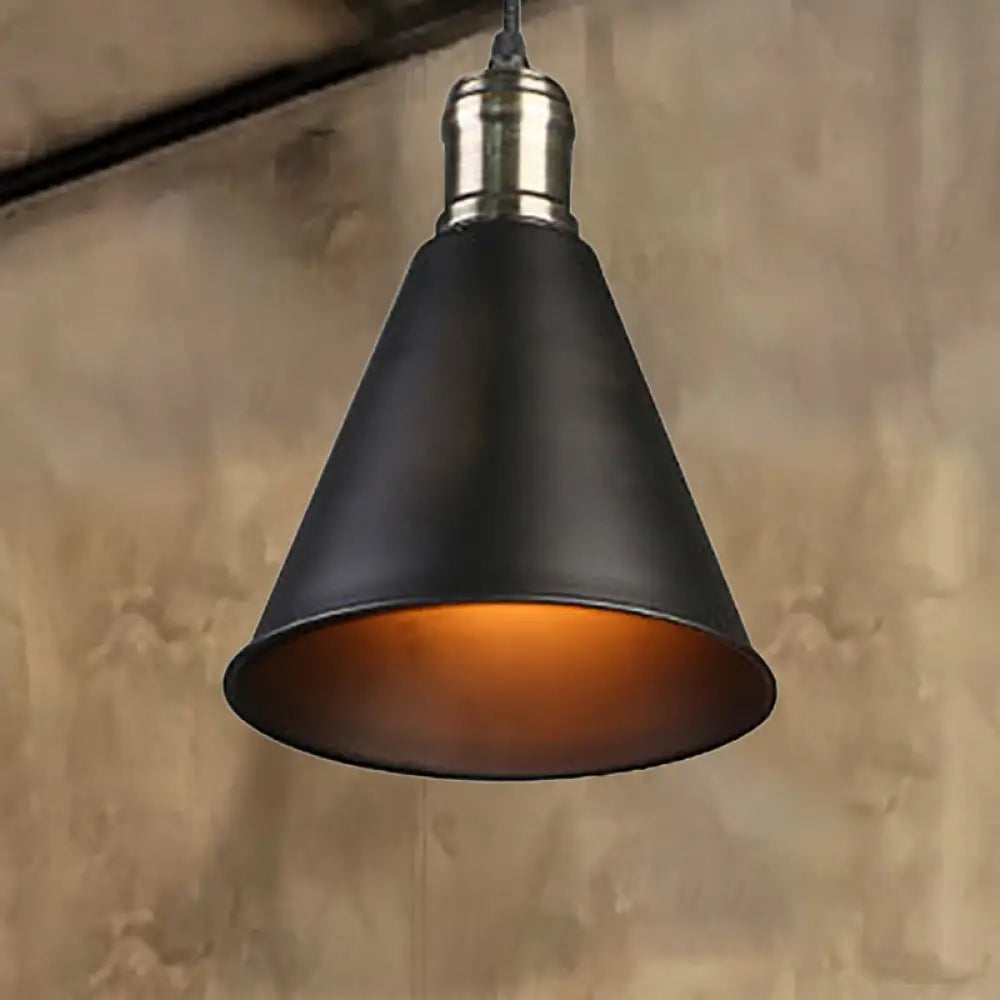 Black Metal Pendant Lamp With Tapered Shade - Industrial Style Ceiling Light For Kitchen