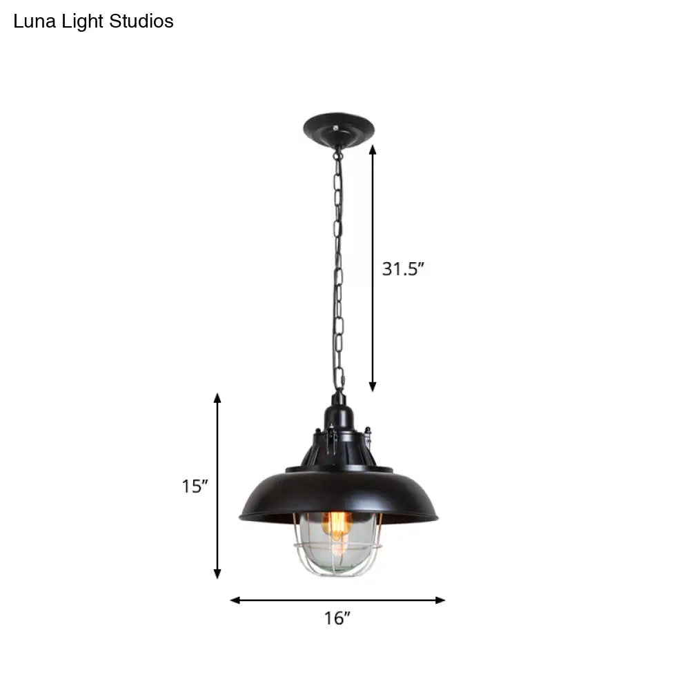 Black Metal Pendant Light With Clear Glass Shade For Living Room Ceiling - Factory-Made Domed Design