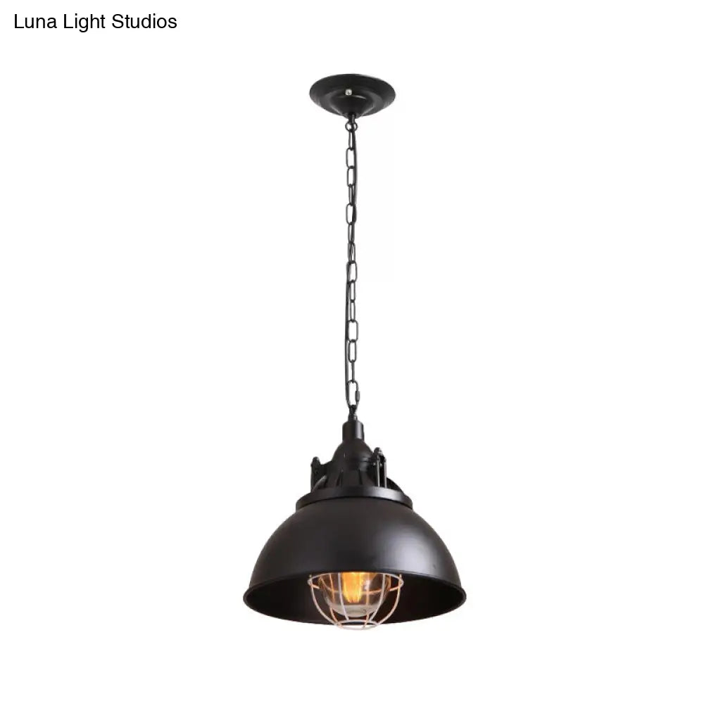 Black Domed Metal Pendant Light With Clear Glass Shade - Factory-Made For Living Rooms / A