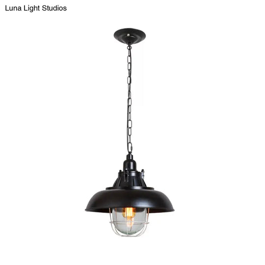 Black Domed Metal Pendant Light With Clear Glass Shade - Factory-Made For Living Rooms / B
