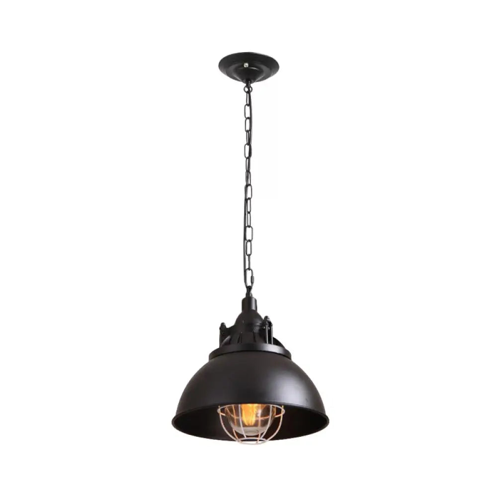 Black Metal Pendant Light With Clear Glass Shade For Living Room Ceiling - Factory-Made Domed