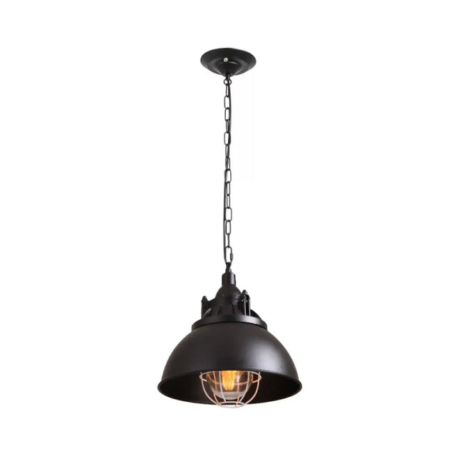 Black Metal Pendant Light With Clear Glass Shade For Living Room Ceiling - Factory-Made Domed