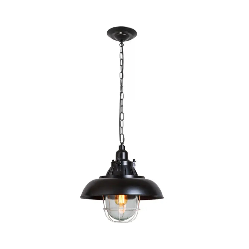Black Metal Pendant Light With Clear Glass Shade For Living Room Ceiling - Factory-Made Domed