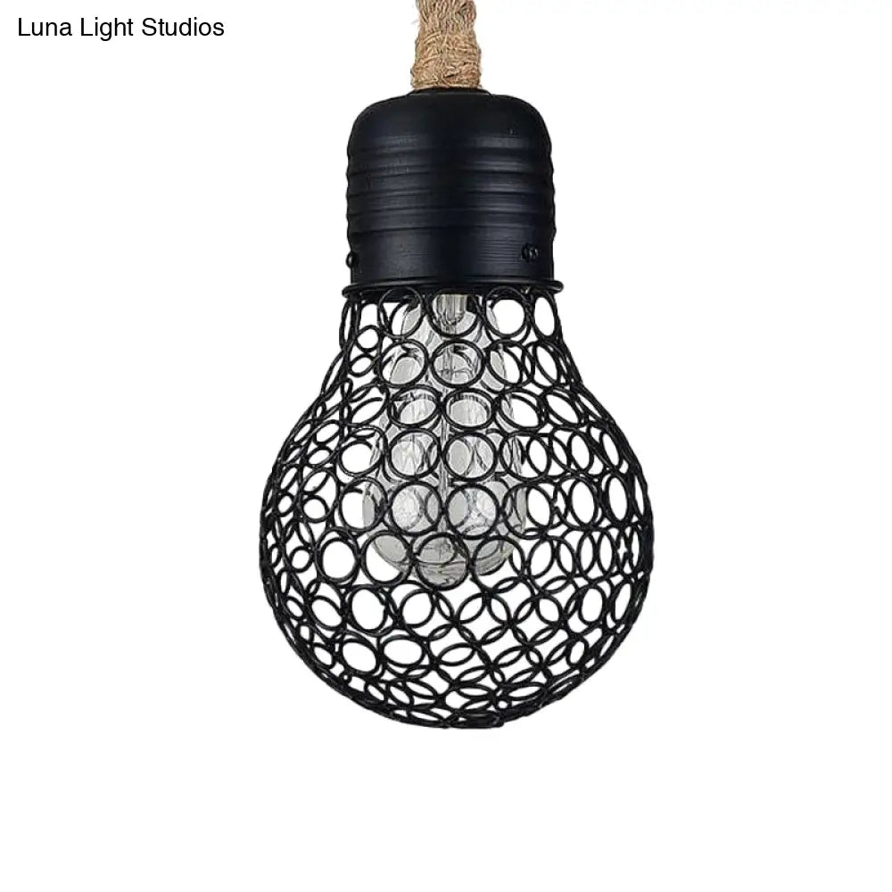 Black Metal Pendant Light With Industrial Mesh Screen - Stylish Hanging Ceiling Fixture For