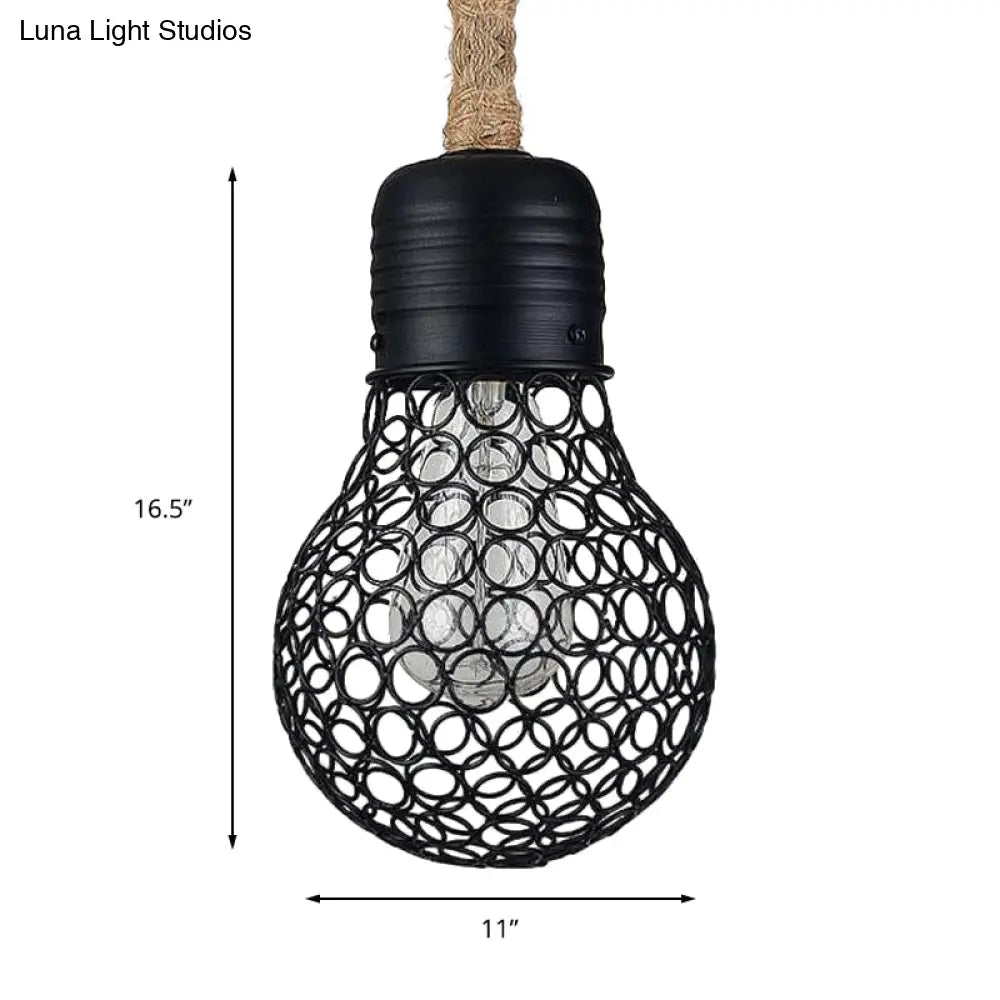 Black Metal Pendant Light With Industrial Mesh Screen - Stylish Hanging Ceiling Fixture For