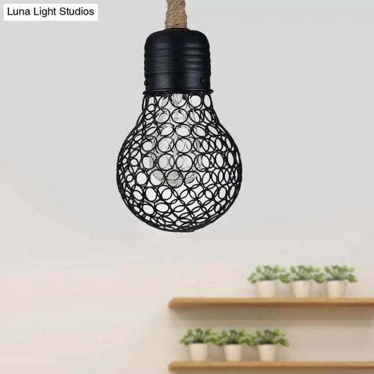 Black Metal Pendant Light With Industrial Mesh Screen - Stylish Hanging Ceiling Fixture For