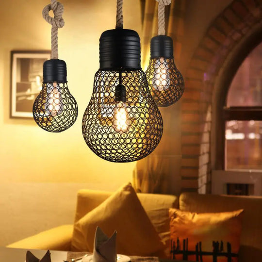 Black Metal Pendant Light With Industrial Mesh Screen - Stylish Hanging Ceiling Fixture For