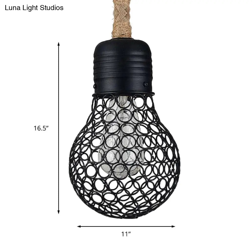 Industrial Metal Hanging Pendant Light With Mesh Screen - Black Bulb Shade For Restaurant Ceiling