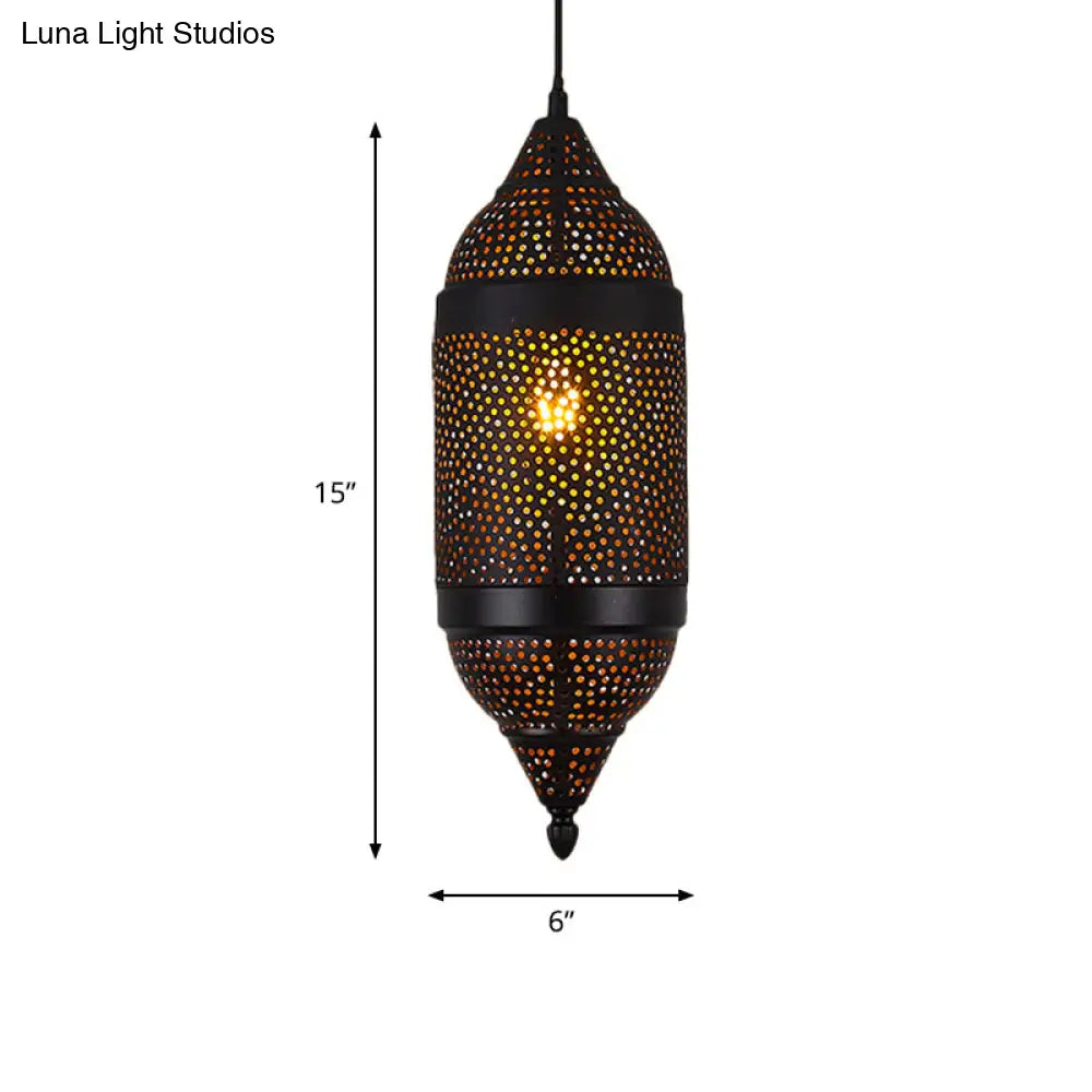 Black Metal Pendant Light With Traditional Cylindrical Design And 1 Bulb For Ceiling Suspension