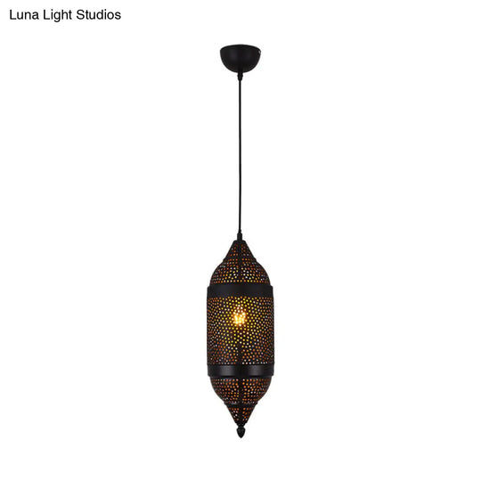 Black Metal Pendant Light With Traditional Cylindrical Design And 1 Bulb For Ceiling Suspension