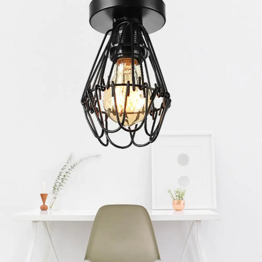 Black Metal Petal Design Flush Pendant Light For Coffee Shop