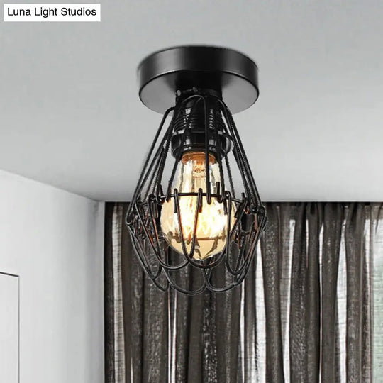 Black Metal Petal Design Flush Pendant Light For Coffee Shop