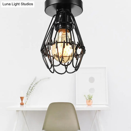 Black Metal Petal Design Flush Pendant Light For Coffee Shop