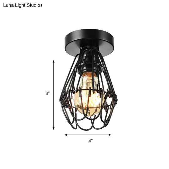 Black Metal Petal Design Flush Pendant Light For Coffee Shop