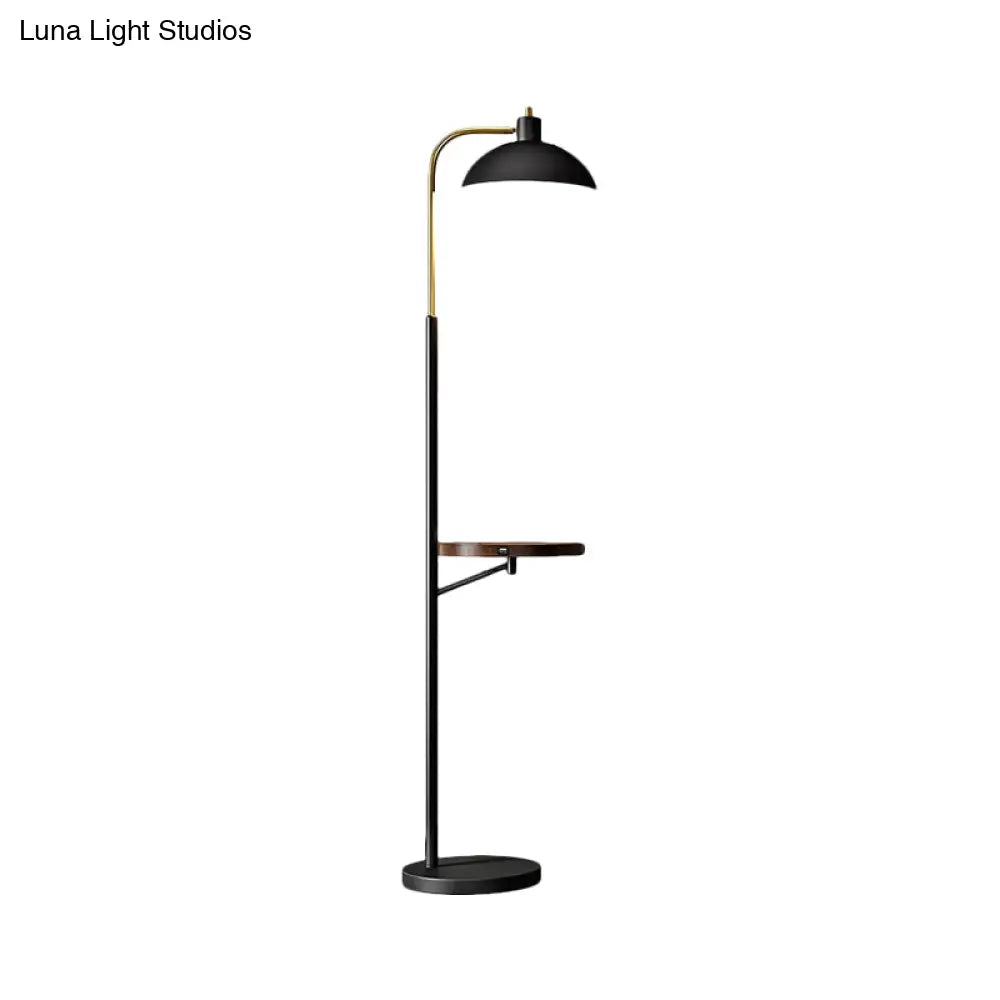 Black Metal Reading Floor Lamp With Shelves - Simplicity Design