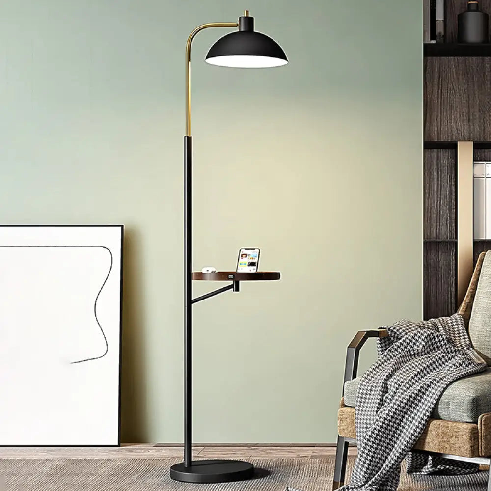 Black Metal Reading Floor Lamp With Shelves - Simplicity Design