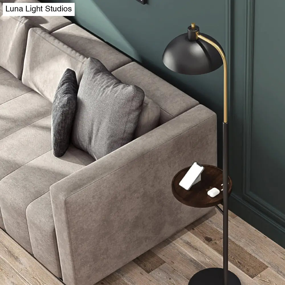 Black Metal Reading Floor Lamp With Shelves - Simplicity Design