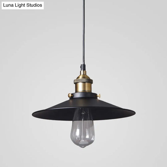 Retro Metal Saucer Pendant Ceiling Lamp - Black Finish 1 Bulb Dining Room Hanging Light Kit / 8.5