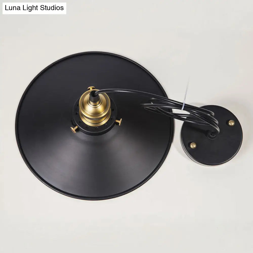 Black Metal Retro Saucer Pendant Ceiling Lamp - Dining Room Hanging Light Kit