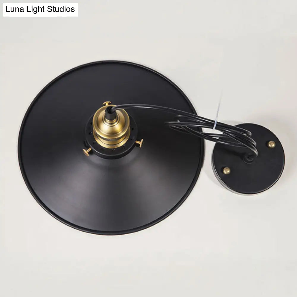 Retro Metal Saucer Pendant Ceiling Lamp - Black Finish 1 Bulb Dining Room Hanging Light Kit