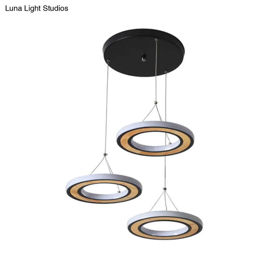 Led Metal Ring Ceiling Lighting - Modern Style 3-Light Pendant Lamp In Black For Living Room