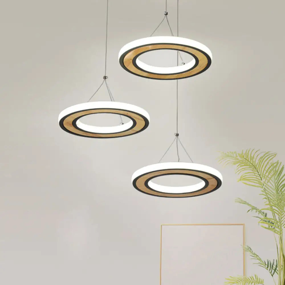 Black Metal Ring Led Ceiling Light Pendant With 3 Modern Style Lights - Ideal For Living Room